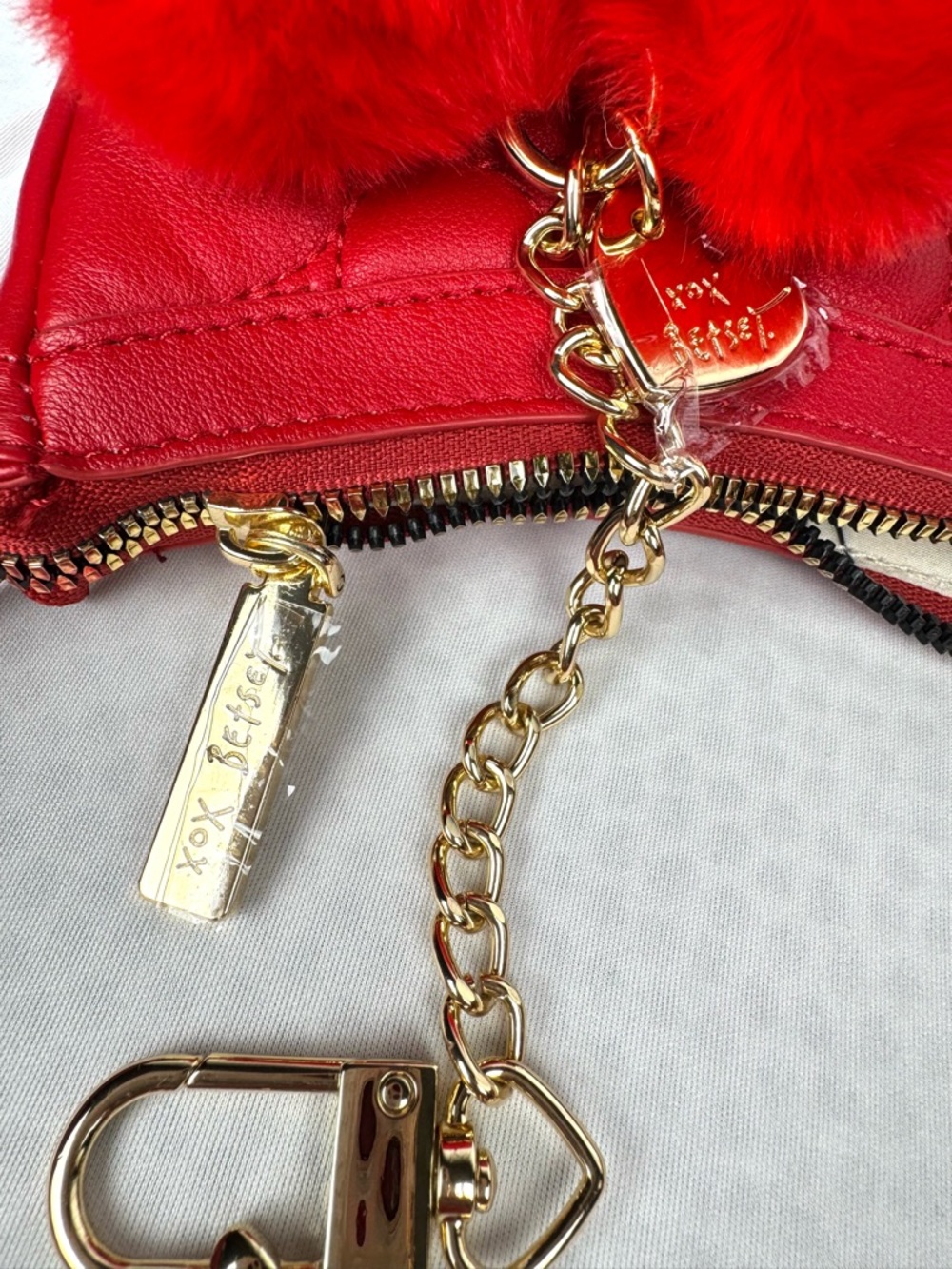 Betsey Johnson “Oh She Bows” Quilted Heart Mini Hobo Bag With Removable Pom-Pom - Picture 7 of 17
